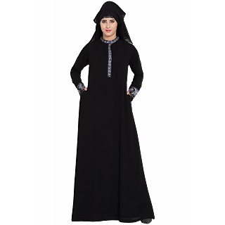 Embroidered Black Burqa with triple layered Naqaab and Nose Piece